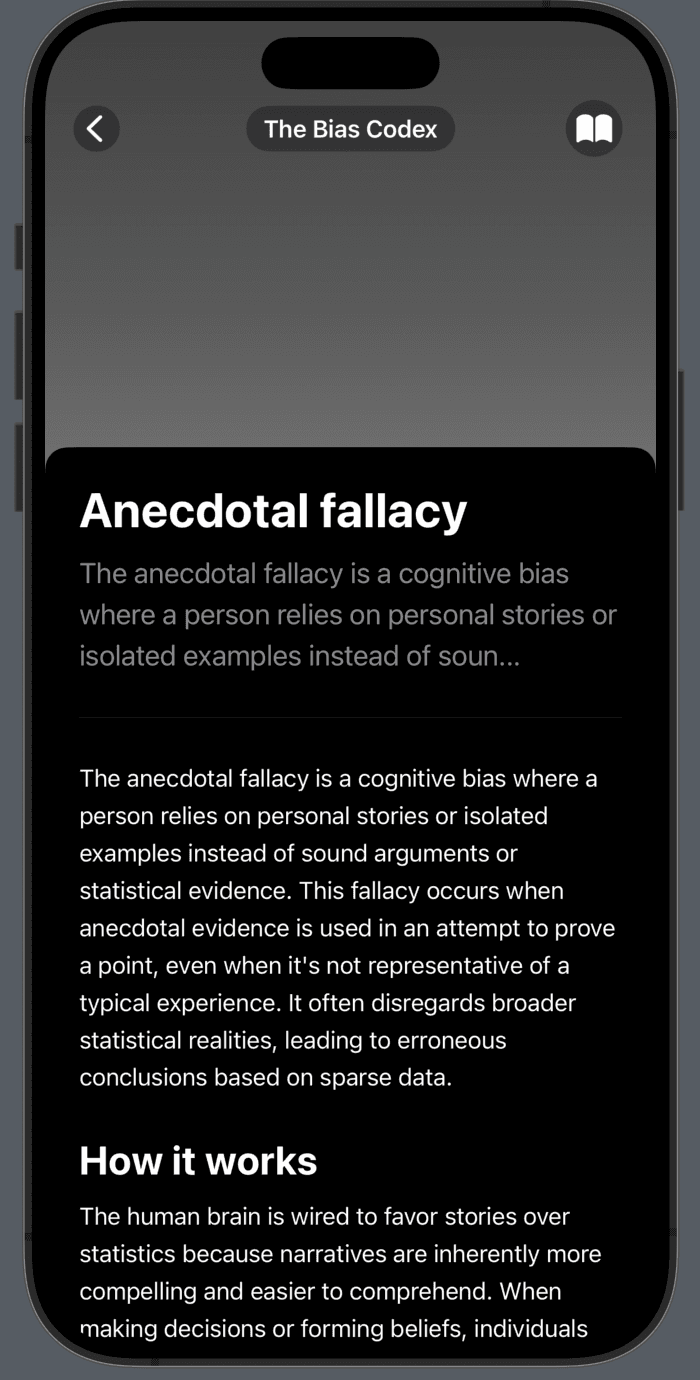 Bias Codex iOS app article screen