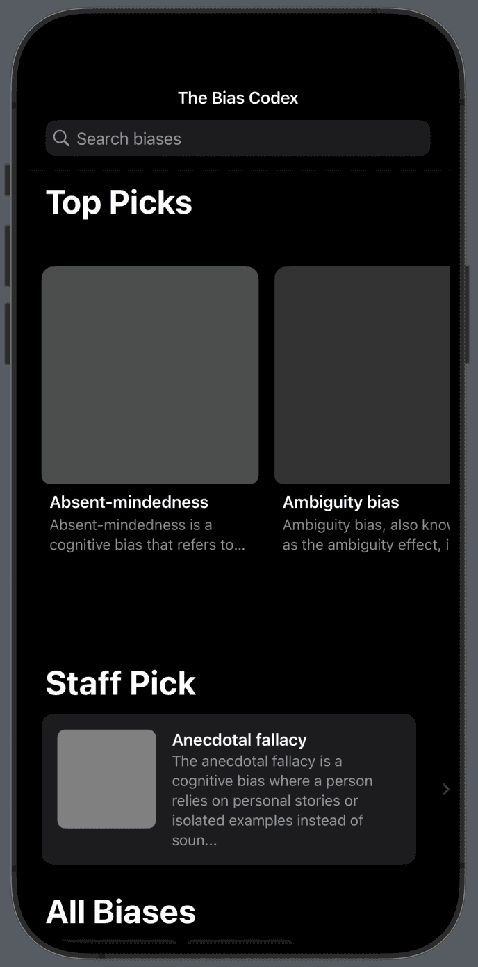 Bias Codex iOS app home screen