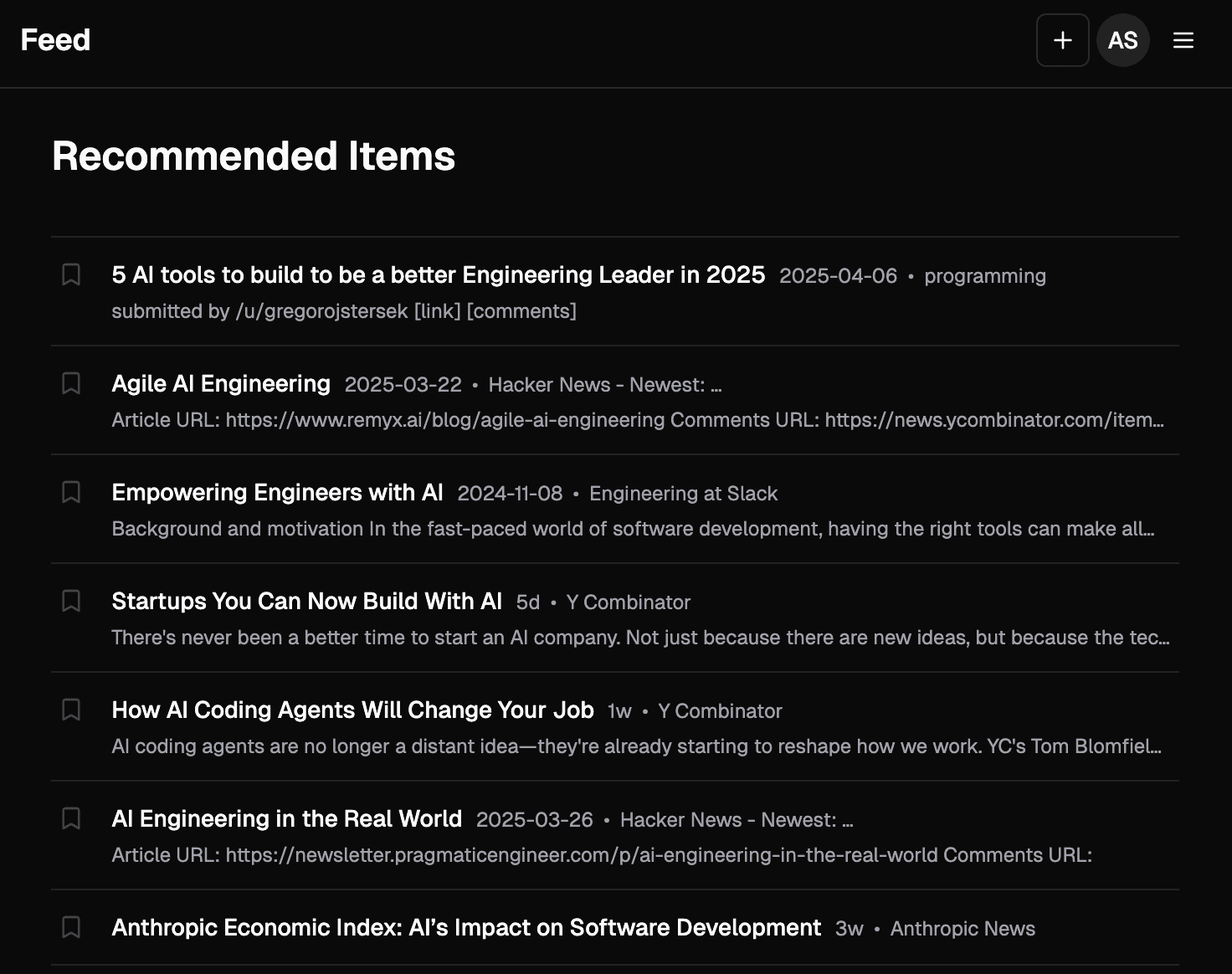 Screenshot showing Feed's personalized content recommendations
