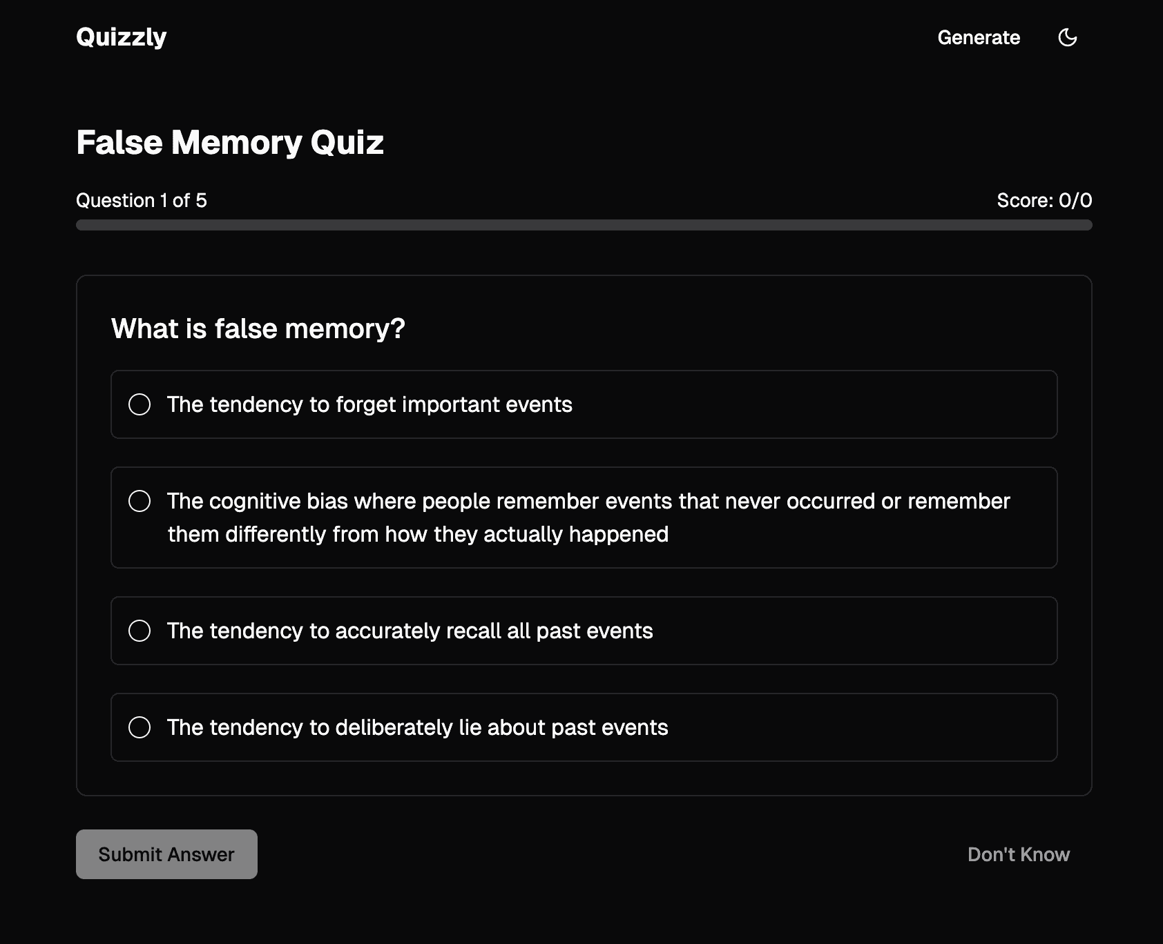 Screenshot of a Quizzly quiz in progress