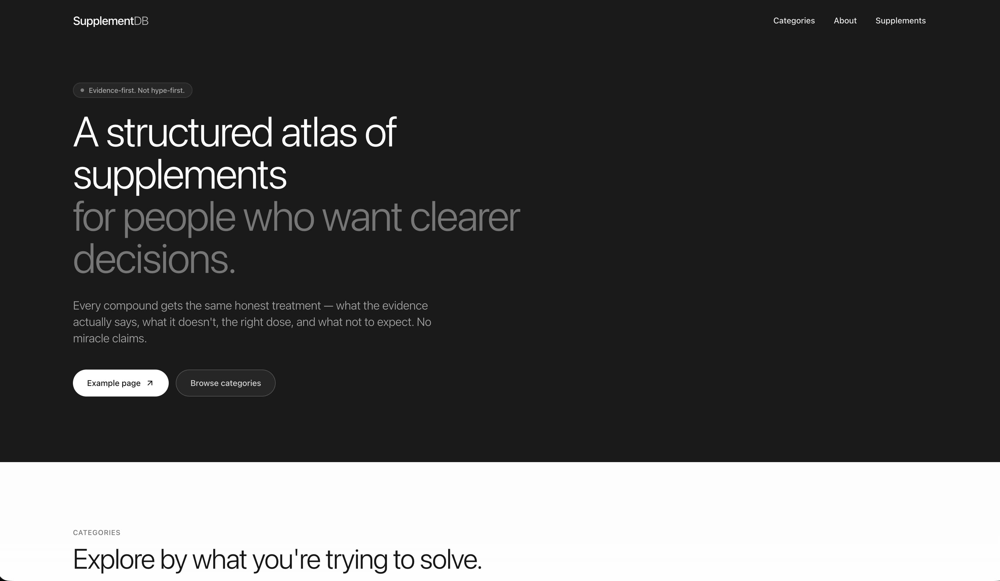 SupplementDB supplement evidence atlas homepage